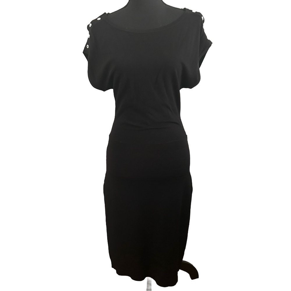 White House Black Market Black Knit Pull on Dress. Size 8